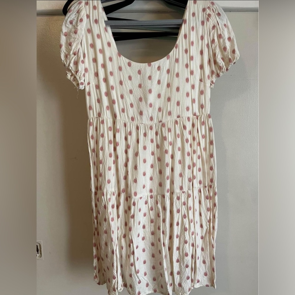 Spring dress with pink polka dots